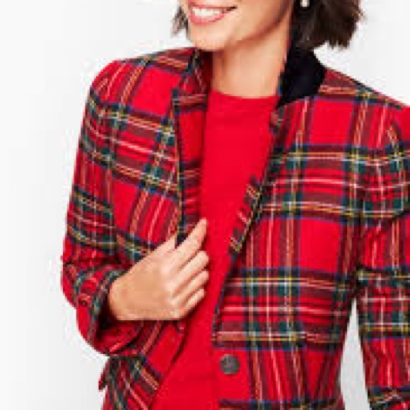 TALBOTS wool blend plaid blazer size 8P 8 petite -38 chest -23.5” long - Picture 2 of 9